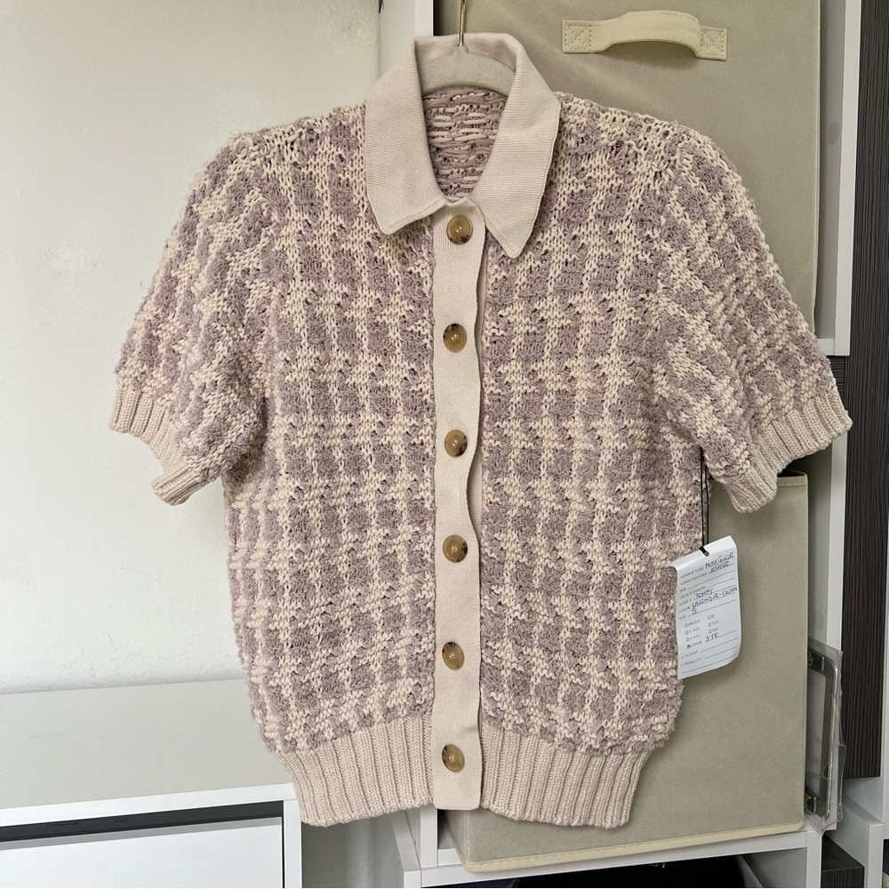 Anine Bing Tommy Cardigan Sweater in Lavender and Cream NWT